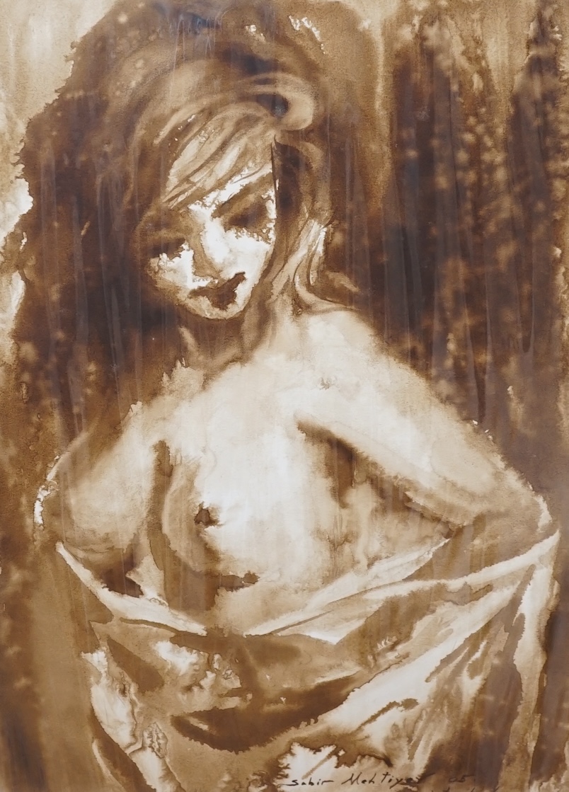 Ressam Sabir Mehtiyer (Turkish), monochrome watercolour, Female nude, signed and dated 07, 36 x 53cm, unframed